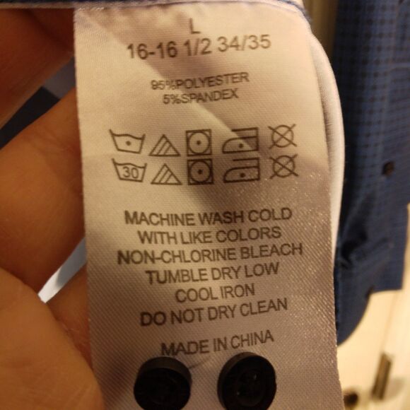 Lucky Brand shirt mens L Large blue geometric all over 4 way stretch performance - Picture 7 of 8